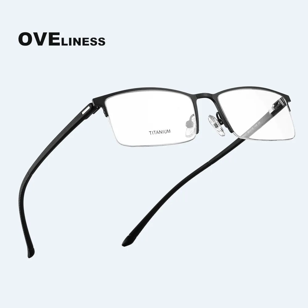 Oveliness Men's Semi Rim Square Titanium Alloy Eyeglasses 8838