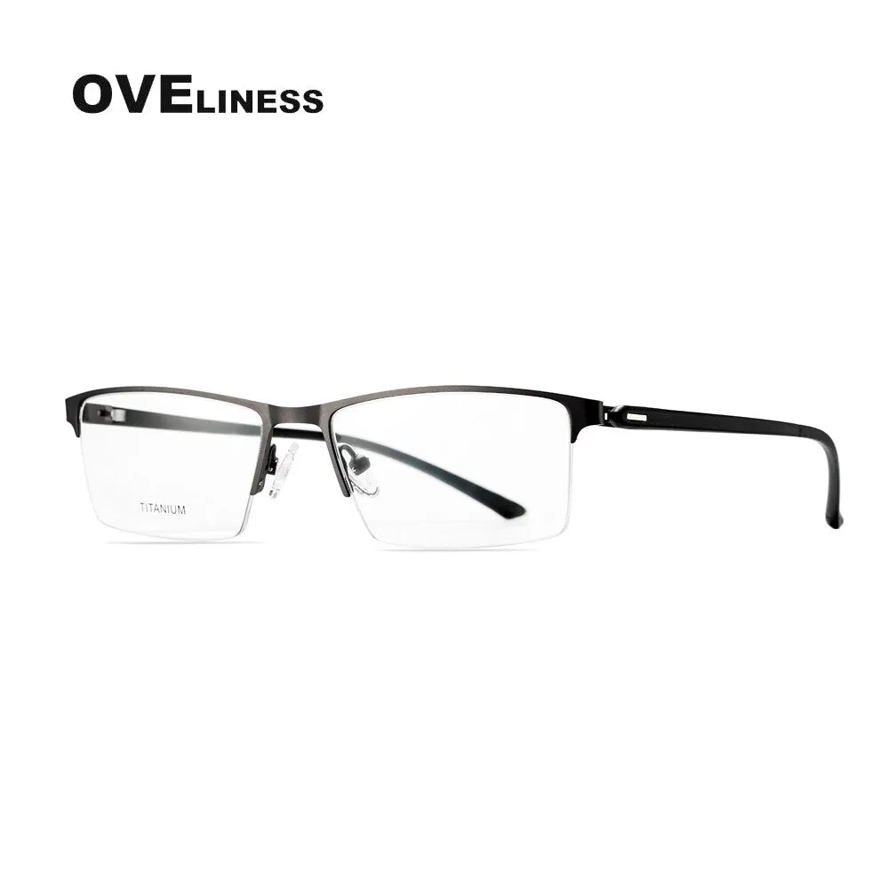 Oveliness Men's Semi Rim Square Titanium Alloy Eyeglasses 8838