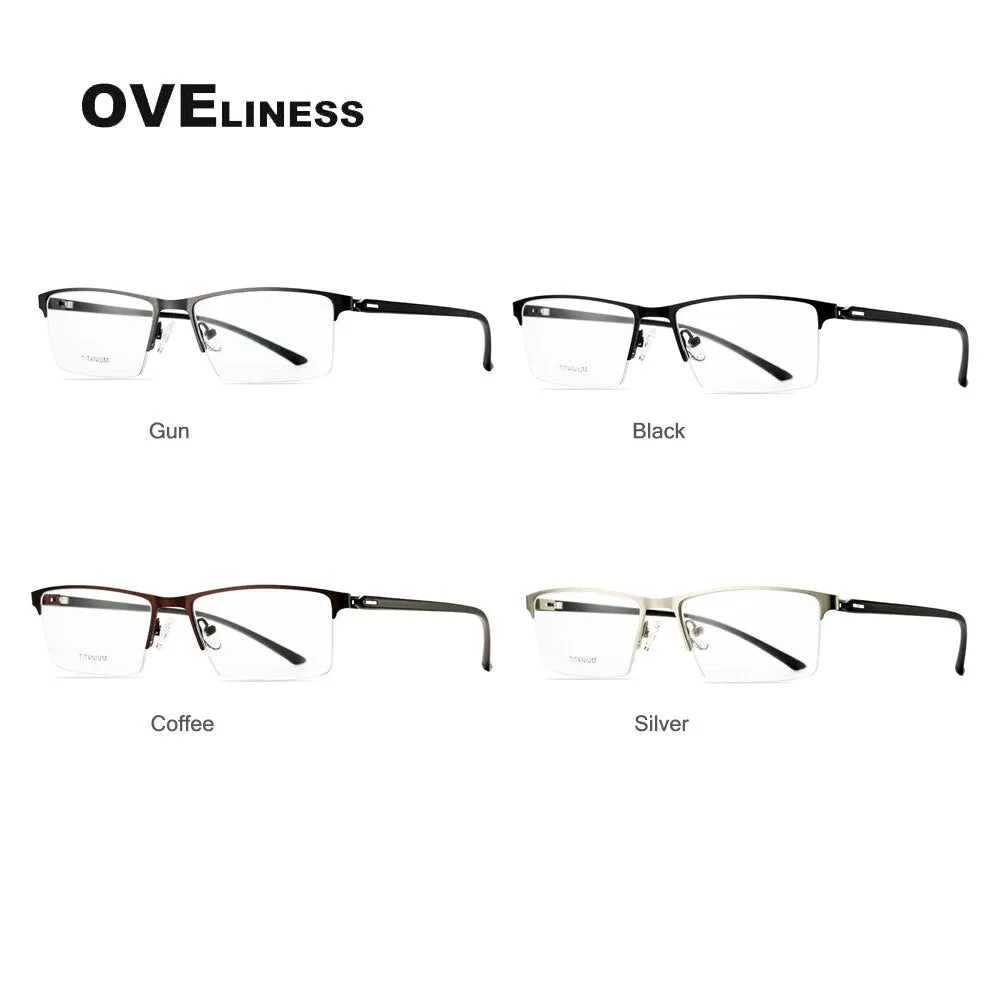 Oveliness Men's Semi Rim Square Titanium Alloy Eyeglasses 8838