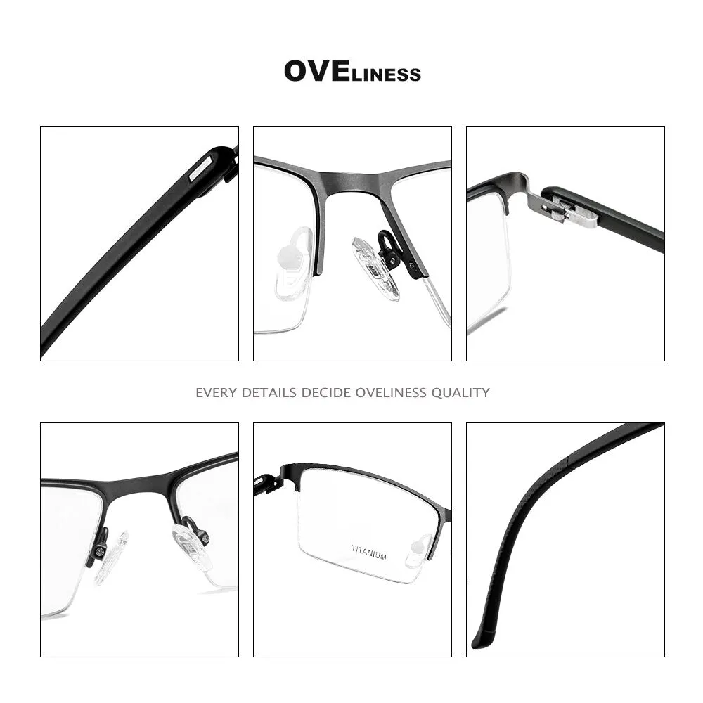 Oveliness Men's Semi Rim Square Titanium Alloy Eyeglasses 8838