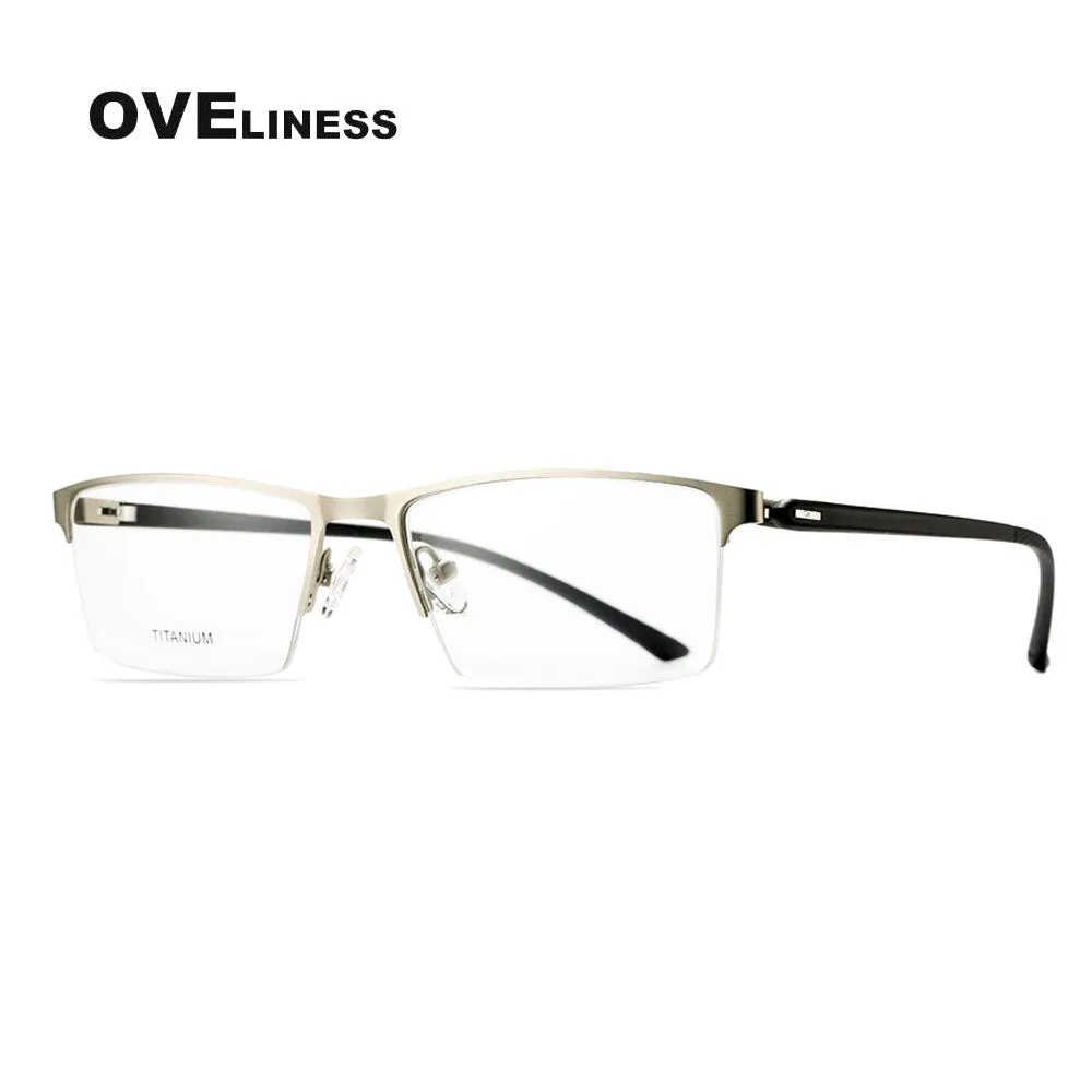 Oveliness Men's Semi Rim Square Titanium Alloy Eyeglasses 8838