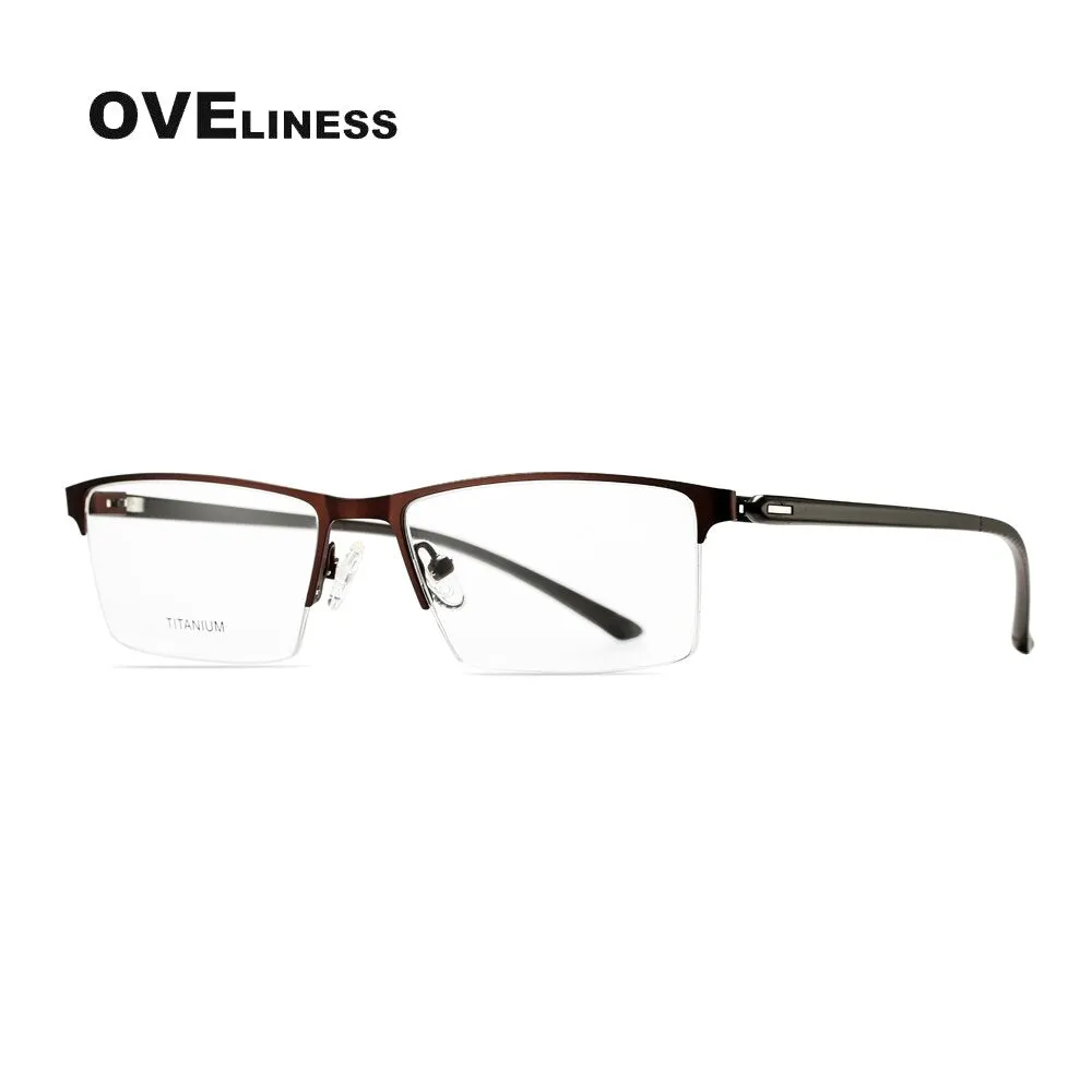 Oveliness Men's Semi Rim Square Titanium Alloy Eyeglasses 8838