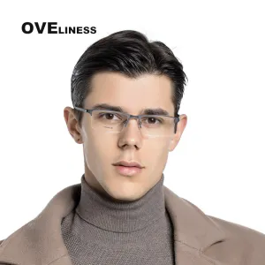 Oveliness Men's Semi Rim Square Titanium Alloy Eyeglasses 8838