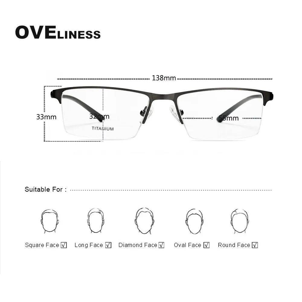 Oveliness Men's Semi Rim Square Titanium Alloy Eyeglasses 8838