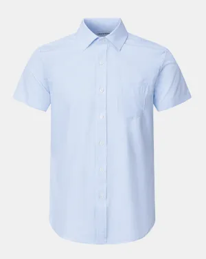 Phenom Classic Light Blue Striped Short Sleeve Dress Shirt