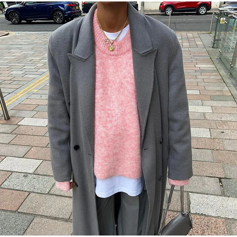 Pink Wool Cashmere Thicken Casual Loose Knitted Sweater Pullovers Women 2024 Autumn O Neck Long Sleeve Sweaters Lady Streetwear