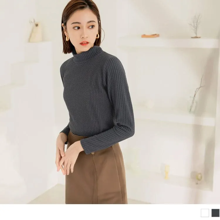 PURE COLOR HIGH NECK LONG SLEEVE PLAIN TOPS