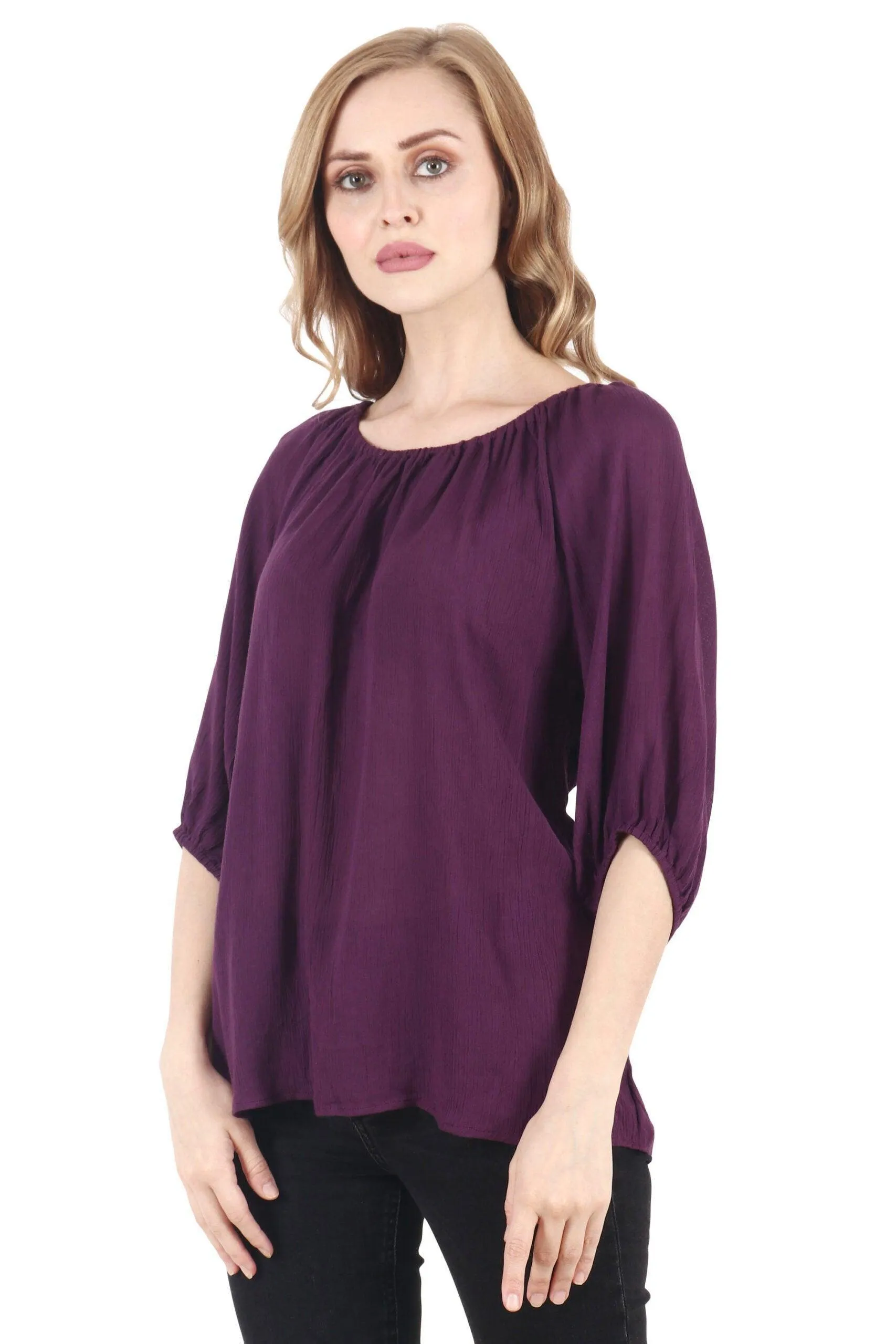 Purple Solid Off Shoulder Top