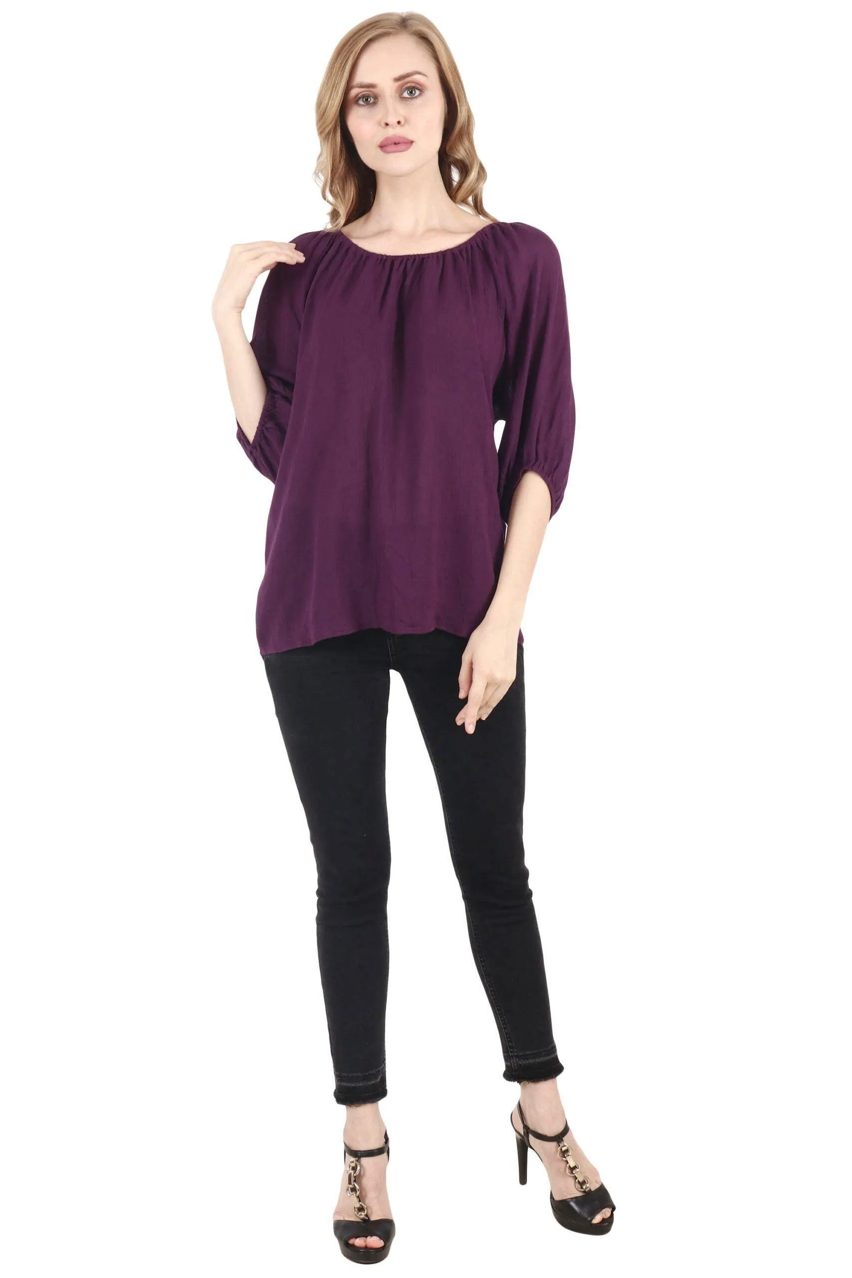 Purple Solid Off Shoulder Top