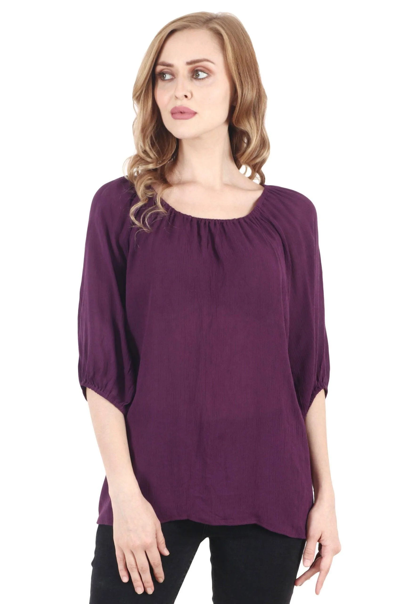 Purple Solid Off Shoulder Top