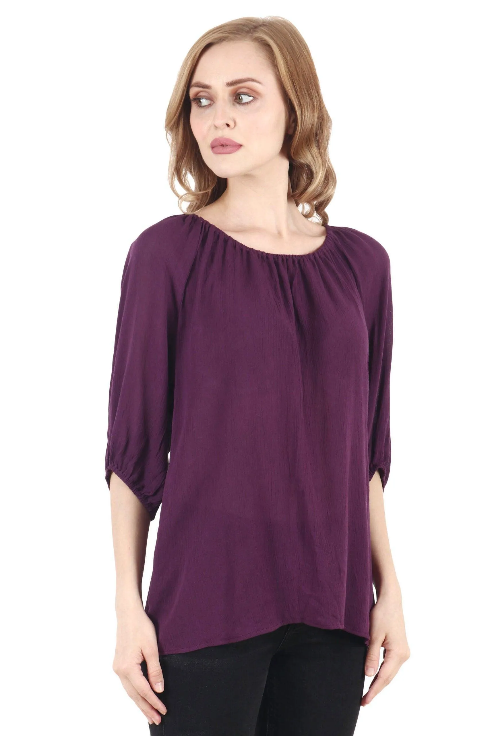 Purple Solid Off Shoulder Top