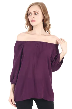 Purple Solid Off Shoulder Top