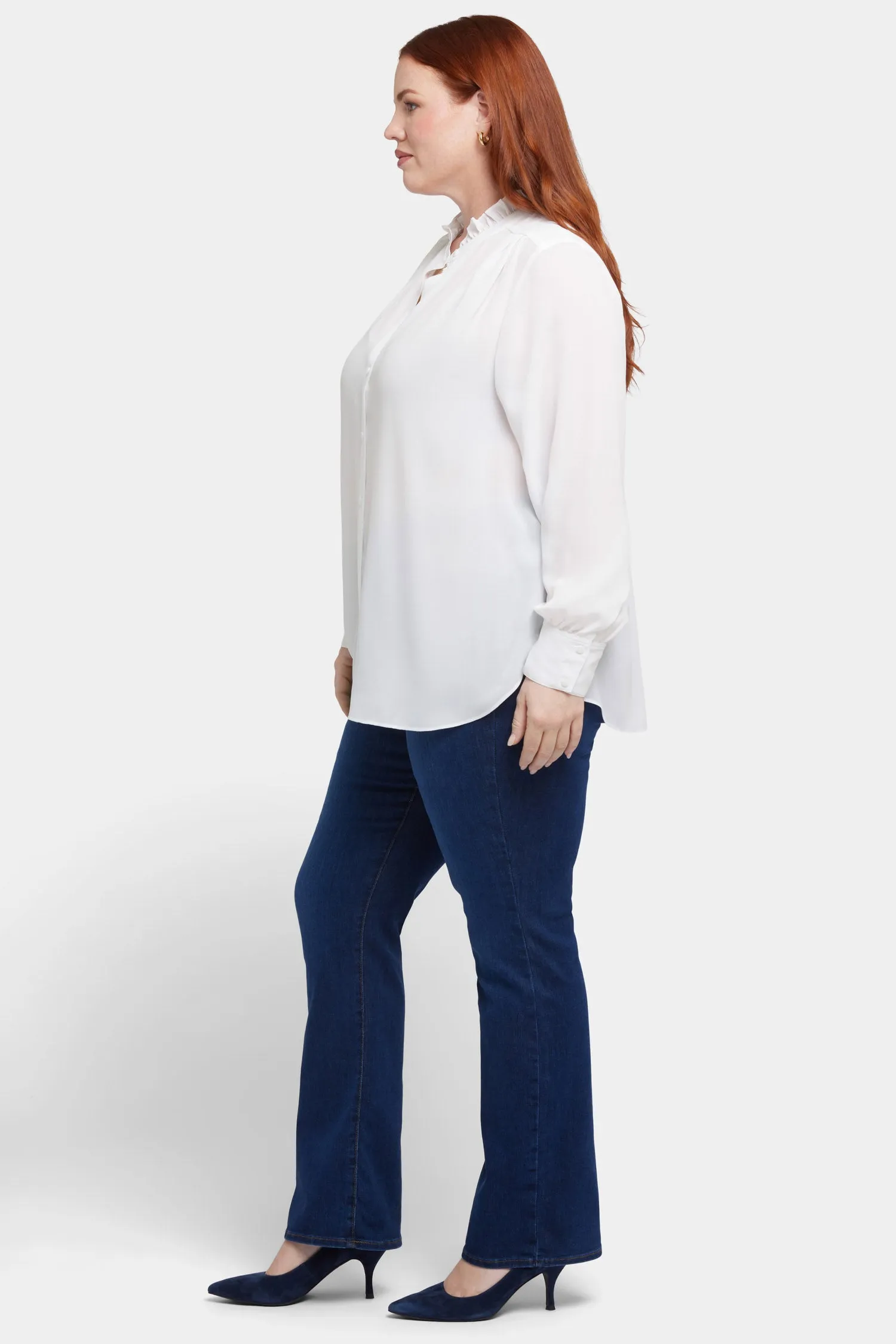 Ruffle Neck Blouse In Plus Size - Optic White