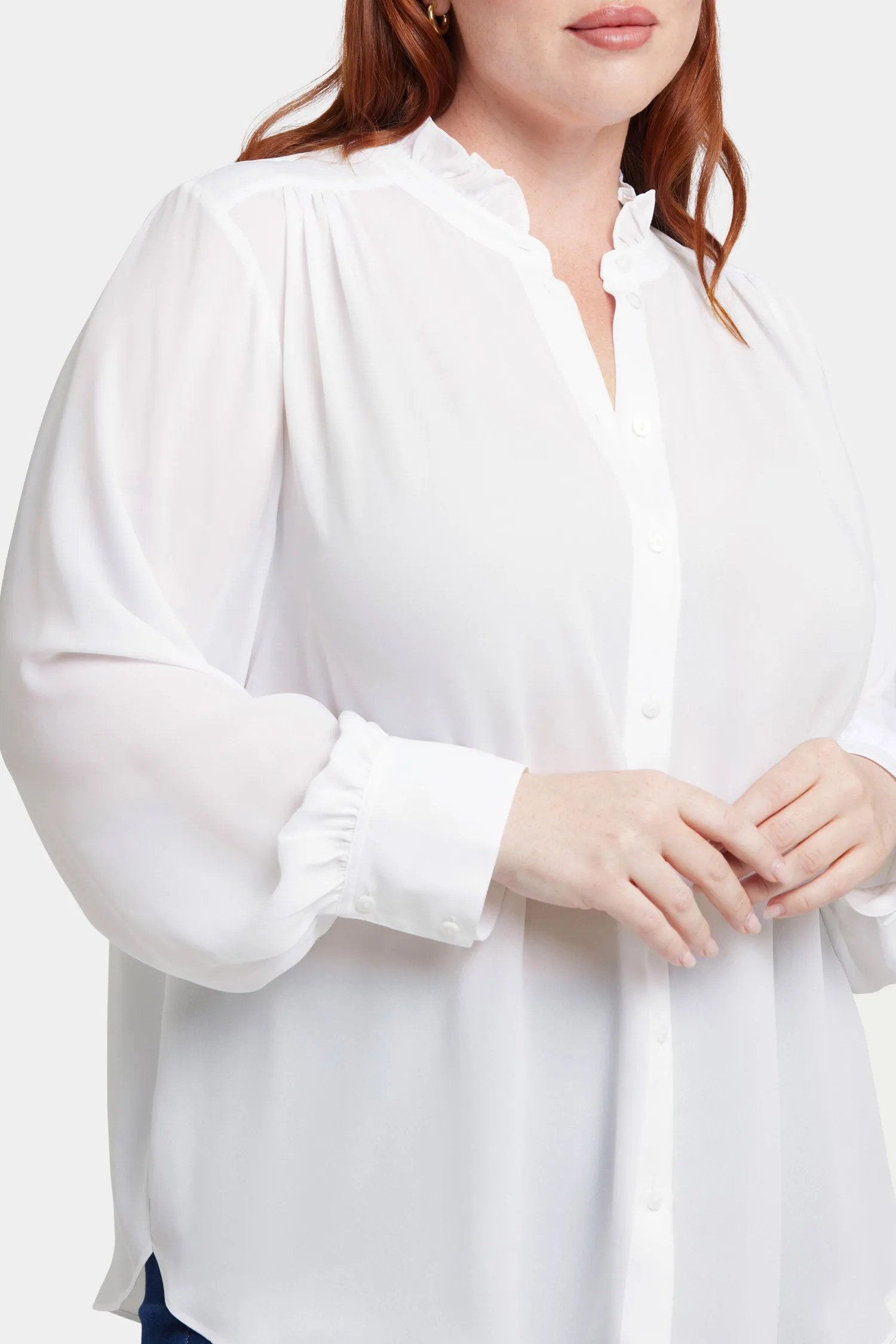 Ruffle Neck Blouse In Plus Size - Optic White