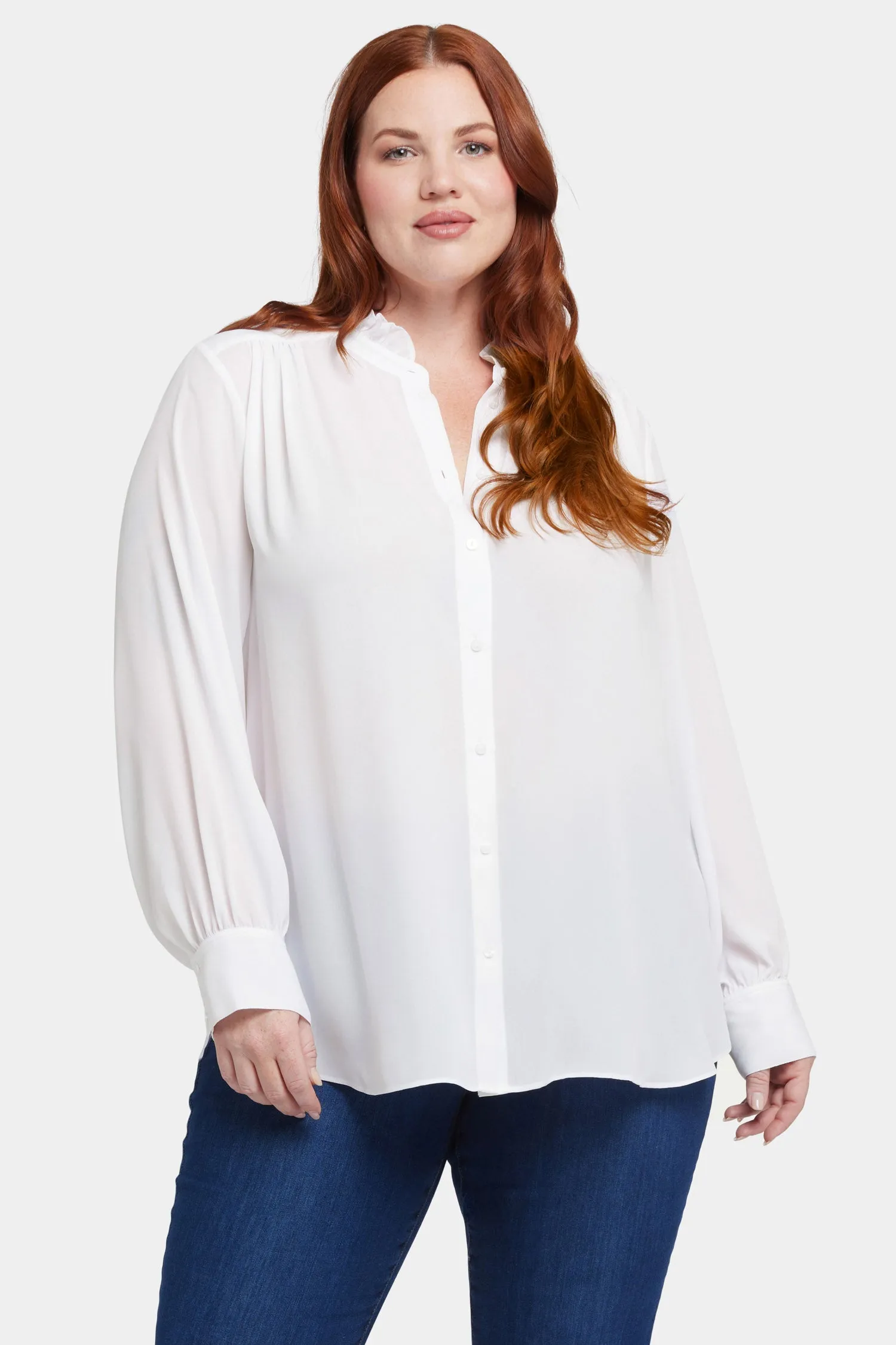 Ruffle Neck Blouse In Plus Size - Optic White