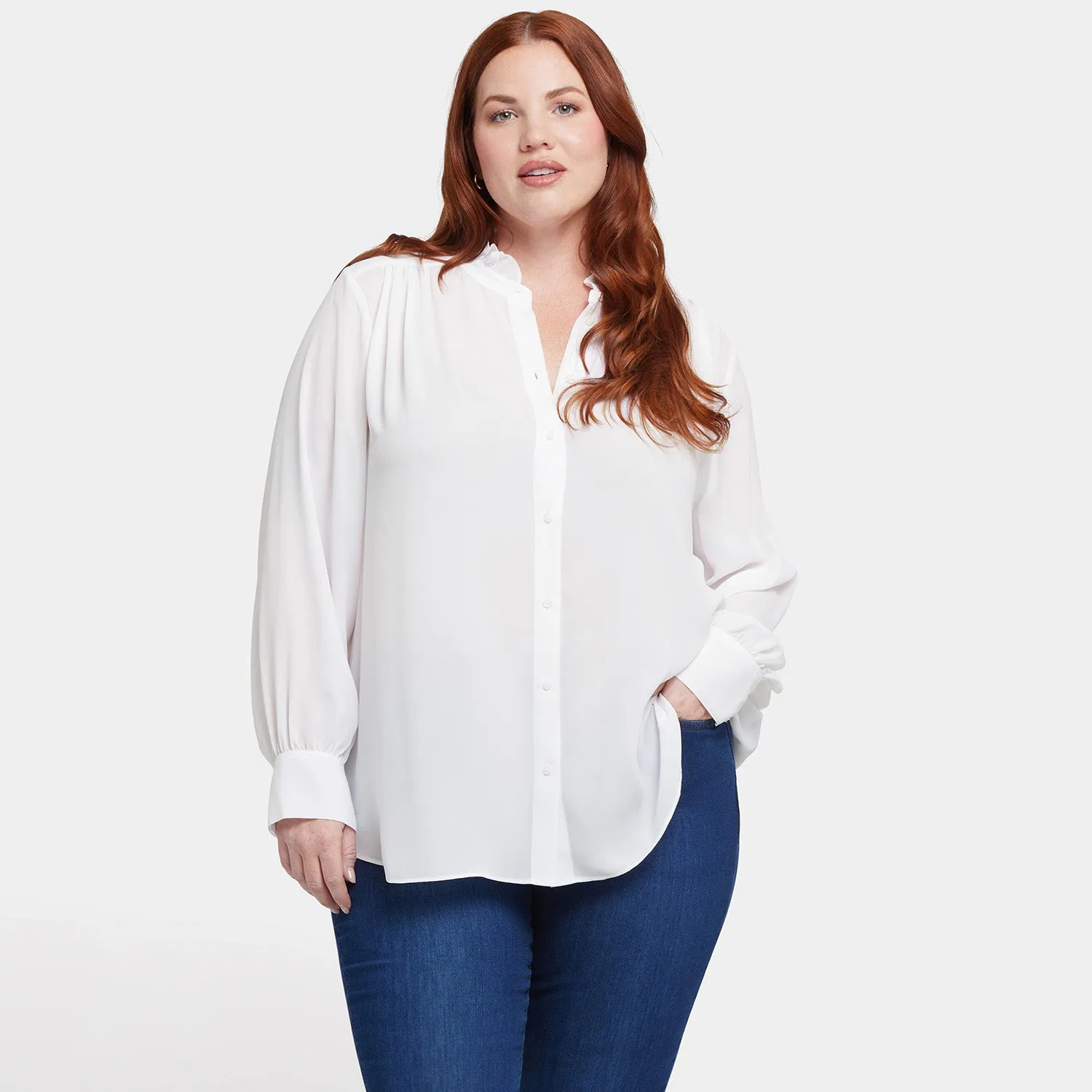 Ruffle Neck Blouse In Plus Size - Optic White