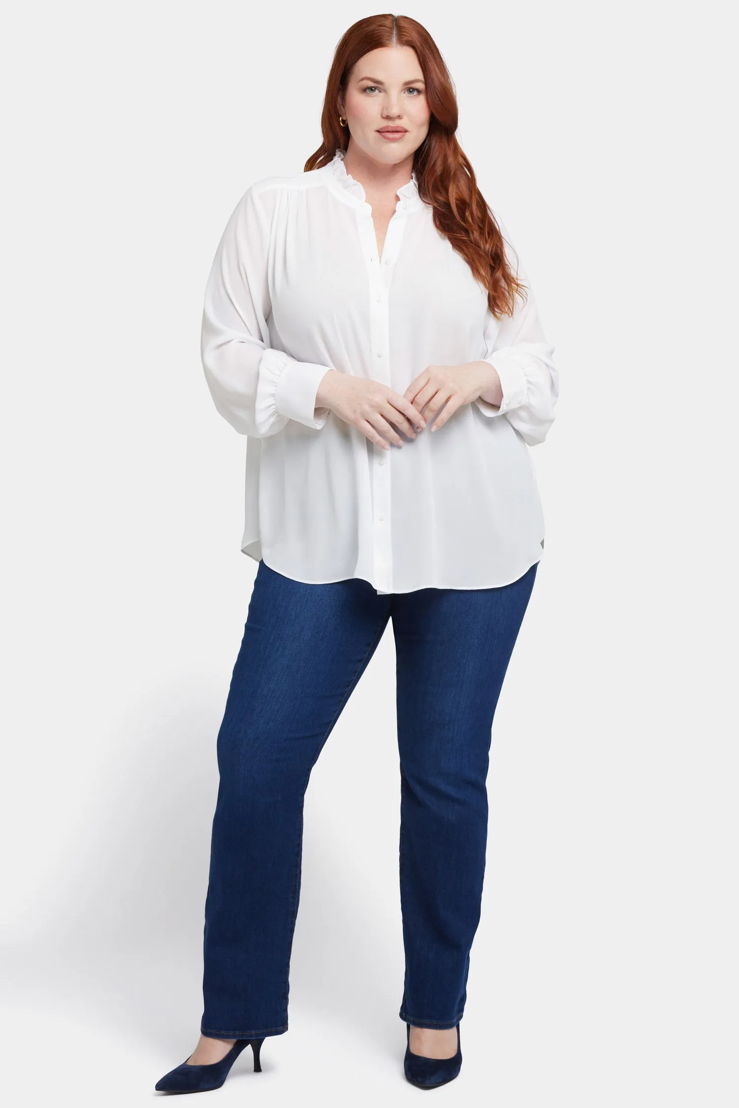 Ruffle Neck Blouse In Plus Size - Optic White