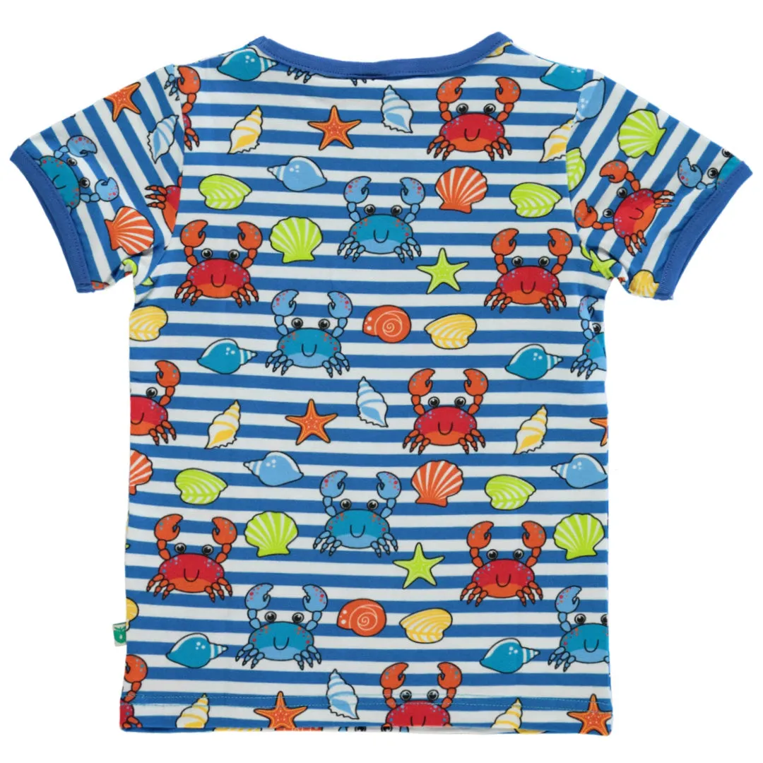 Short sleeve t-shirt- crabs, brilliant blue