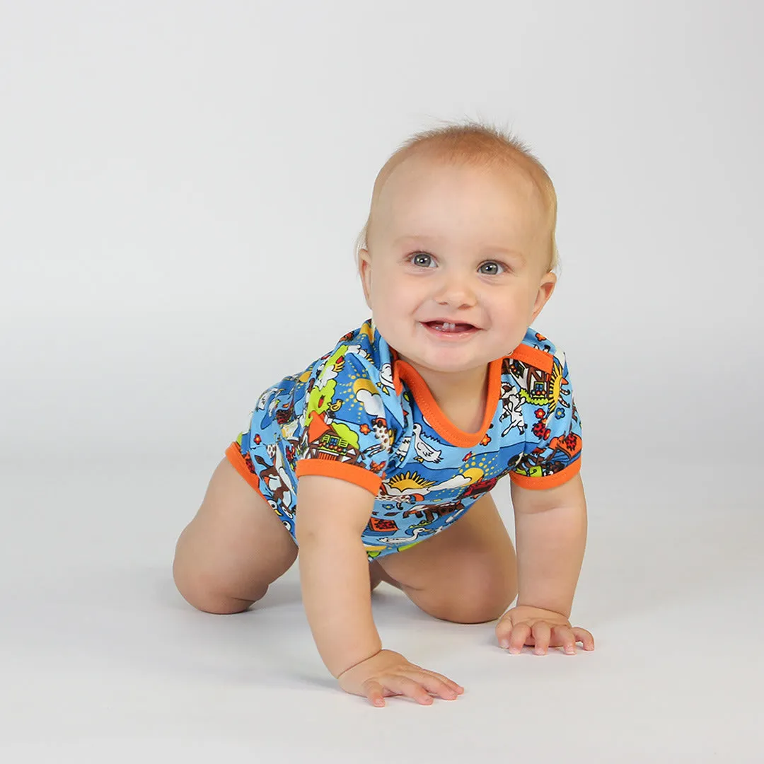 Short-sleeved baby body with farm