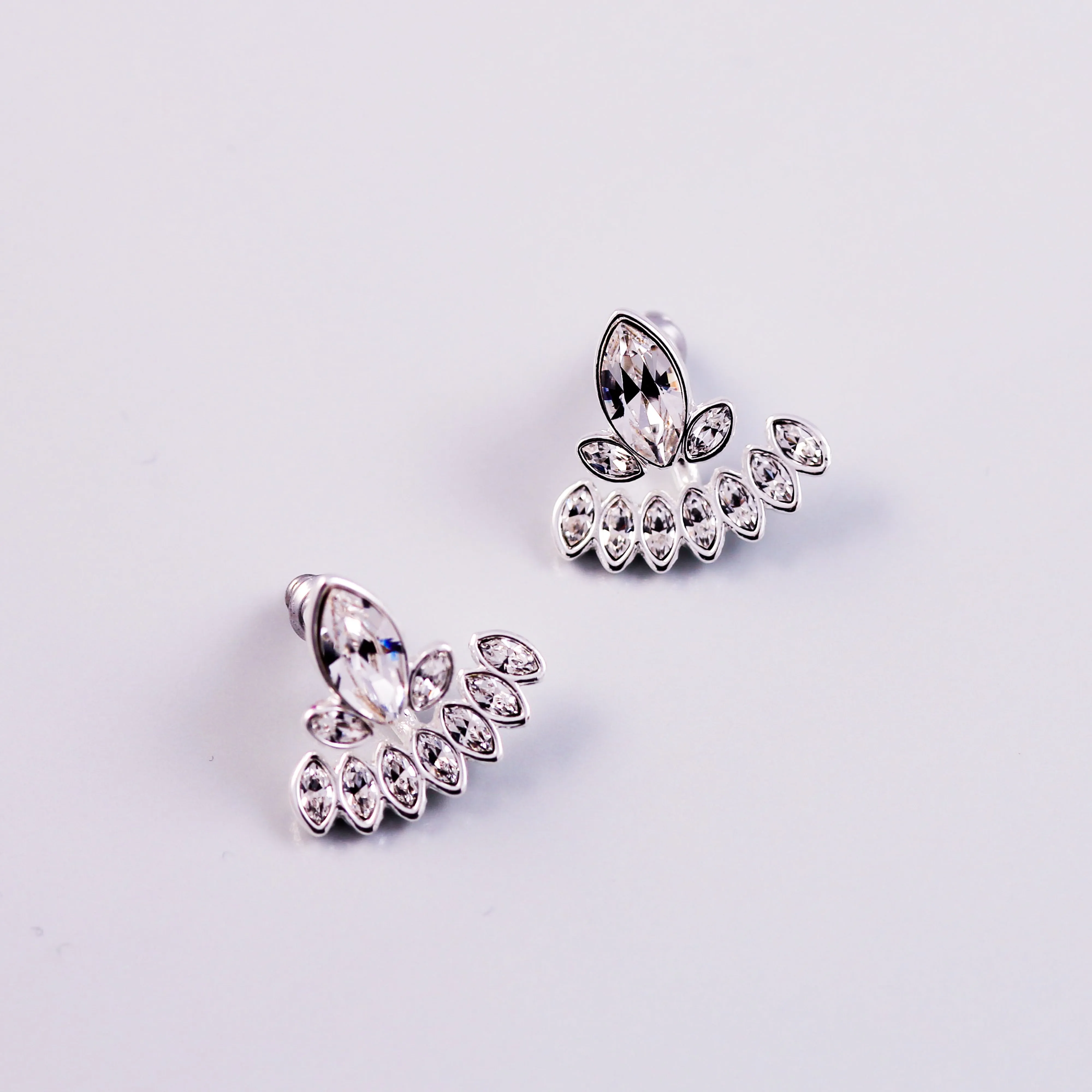 Silver & Crystal Cherry Blossom Sakura Ear Jackets