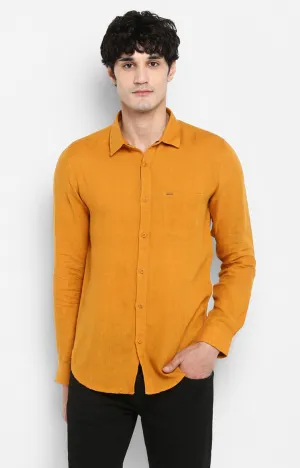 Spykar Men'S Yellow Linen Solid Casual Shirts