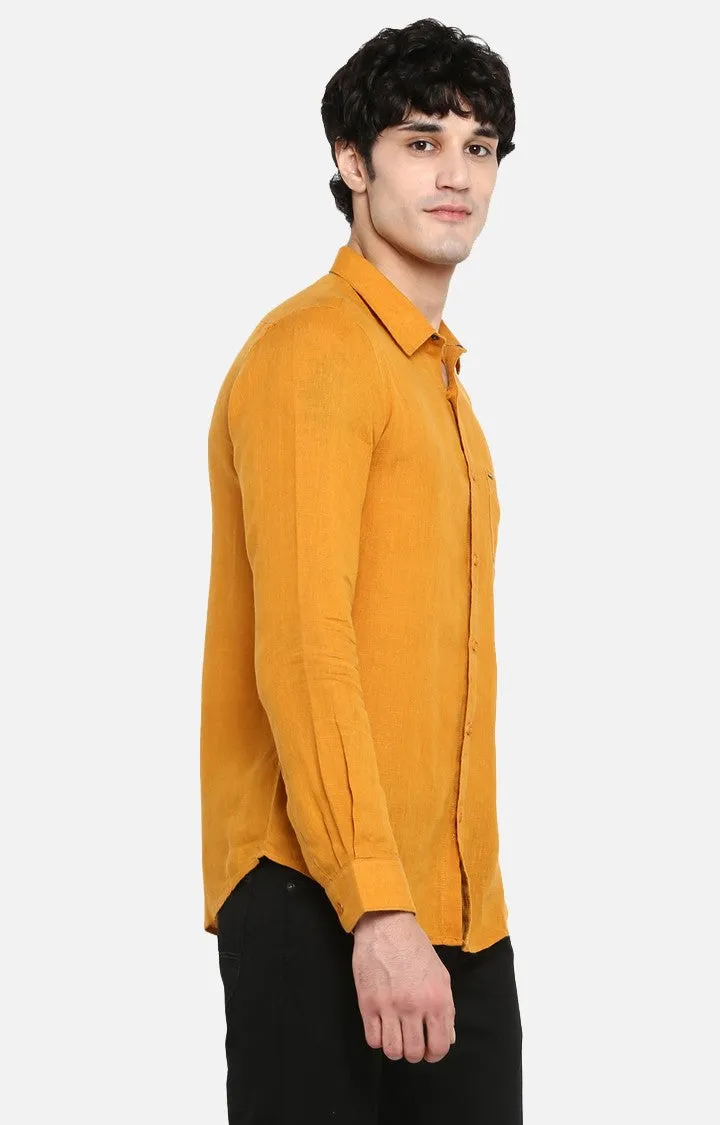 Spykar Men'S Yellow Linen Solid Casual Shirts