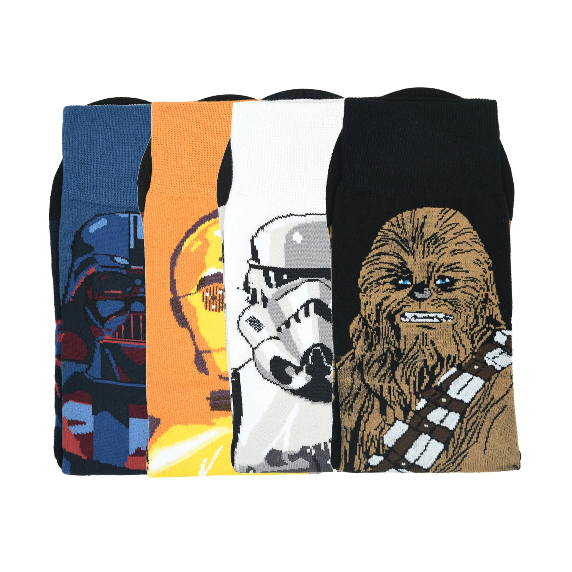 STAR WARS Gift Pack For Men - Chewbacca, C-3PO, Darth Vader & Clone Trooper -Characters Crew Socks (Multicolored)(Pack of 4 Pairs/1U)