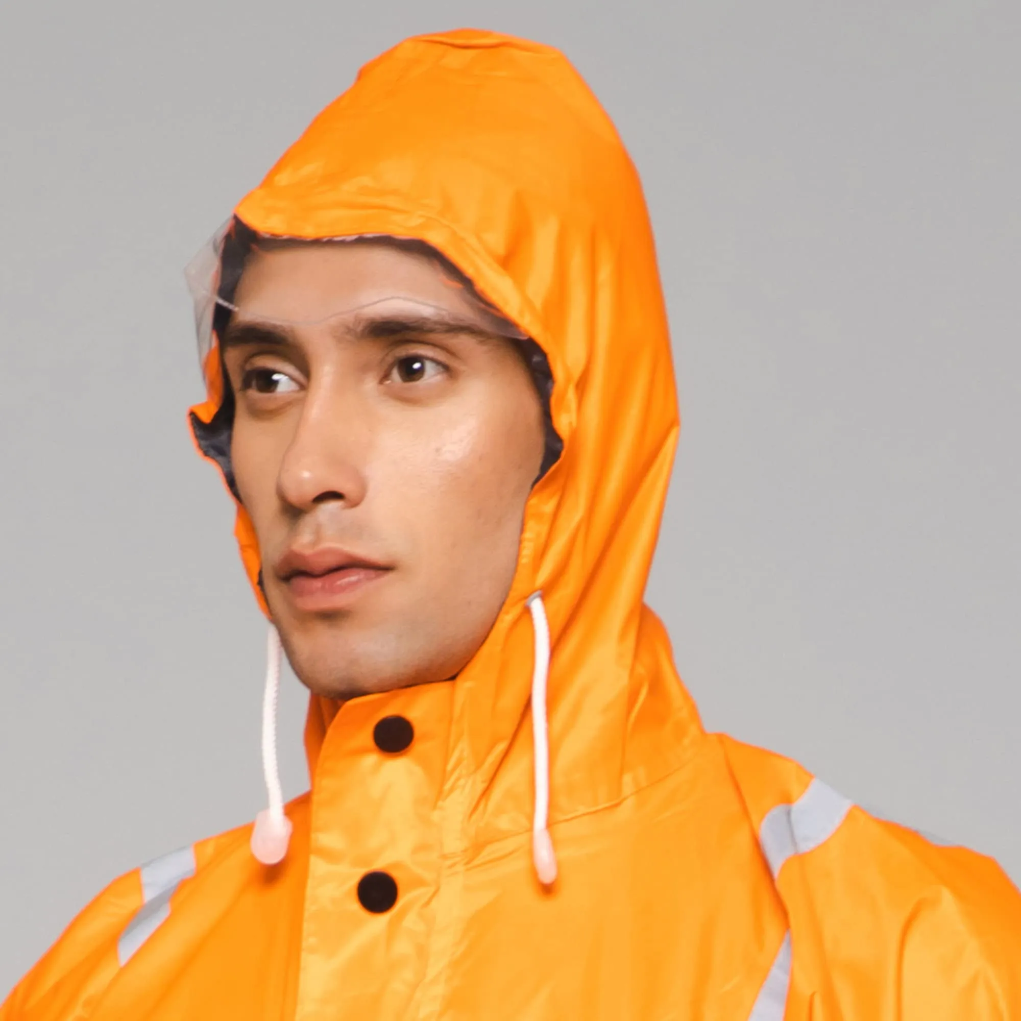 THE CLOWNFISH Leroy Series Rain Coat for Men Waterproof for Bike Raincoat for Men with Hood. Set of Orange Jacket with Black Trouser (XXX-Large)