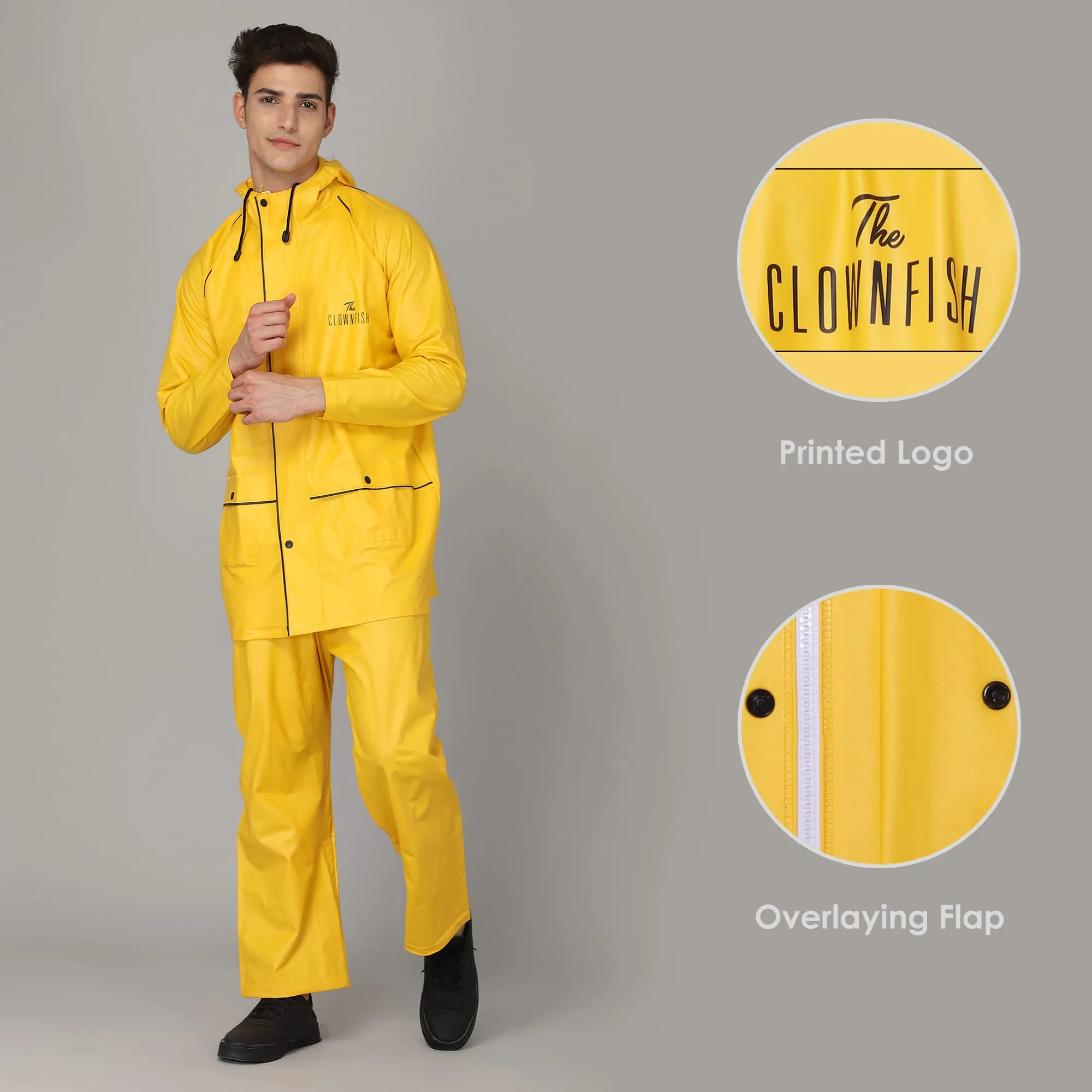 THE CLOWNFISH Oceanic Men's Waterproof PVC Raincoat with Hood and Reflector Logo at Back for Night Travelling. Set of Top and Bottom (Dark Brown, XL)