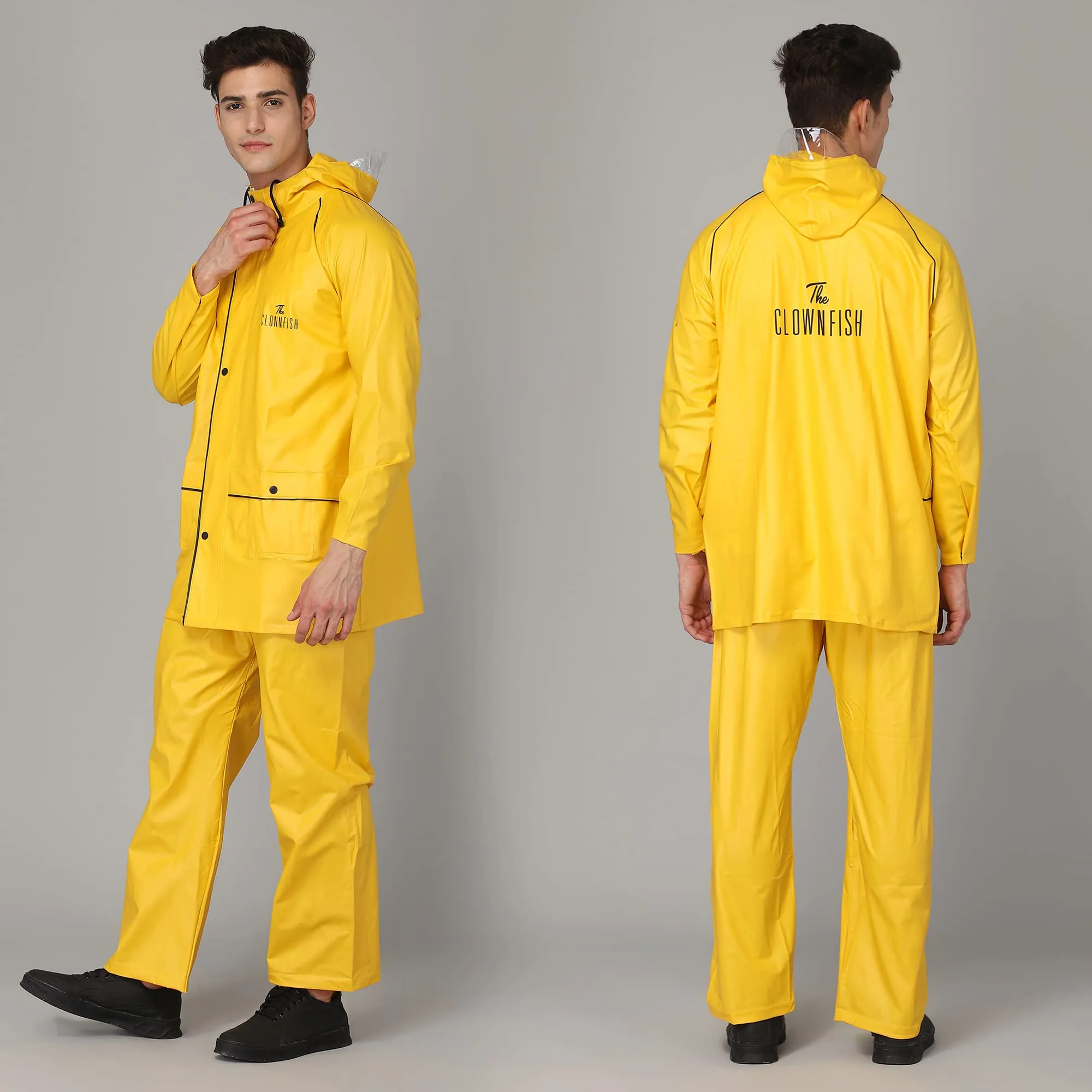 THE CLOWNFISH Oceanic Men's Waterproof PVC Raincoat with Hood and Reflector Logo at Back for Night Travelling. Set of Top and Bottom (Dark Brown, XL)