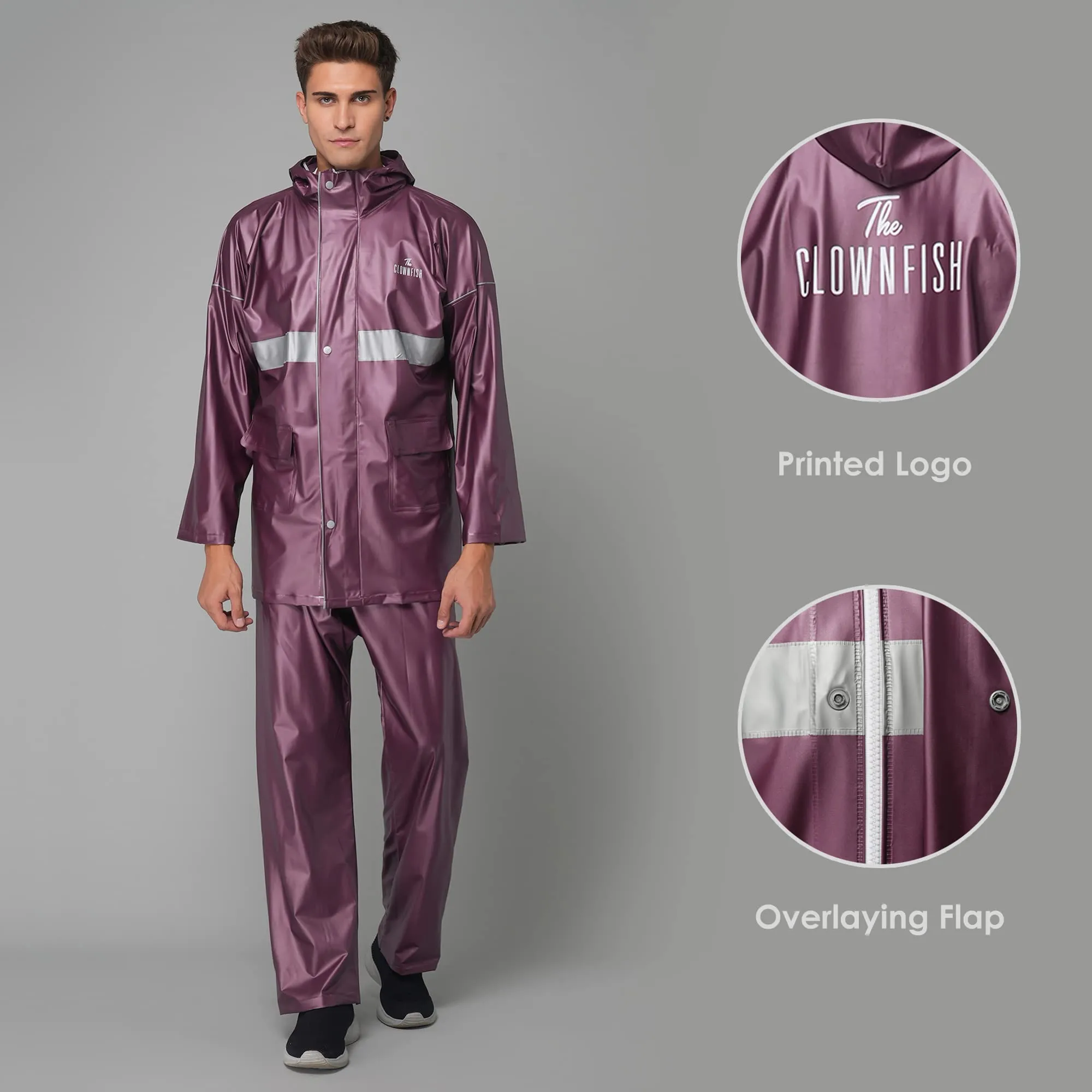 THE CLOWNFISH Rain Coat for Men Waterproof for Bike Raincoat for Men with Hood PVC Material. Set of Top and Bottom. Azure Pro Series (Burgundy, XX-Large)