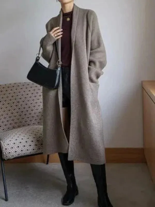 Wenkouban-Winter outfits Christmas Black Friday Notched Collar Thick Knitted Cardigan Coat With Belt