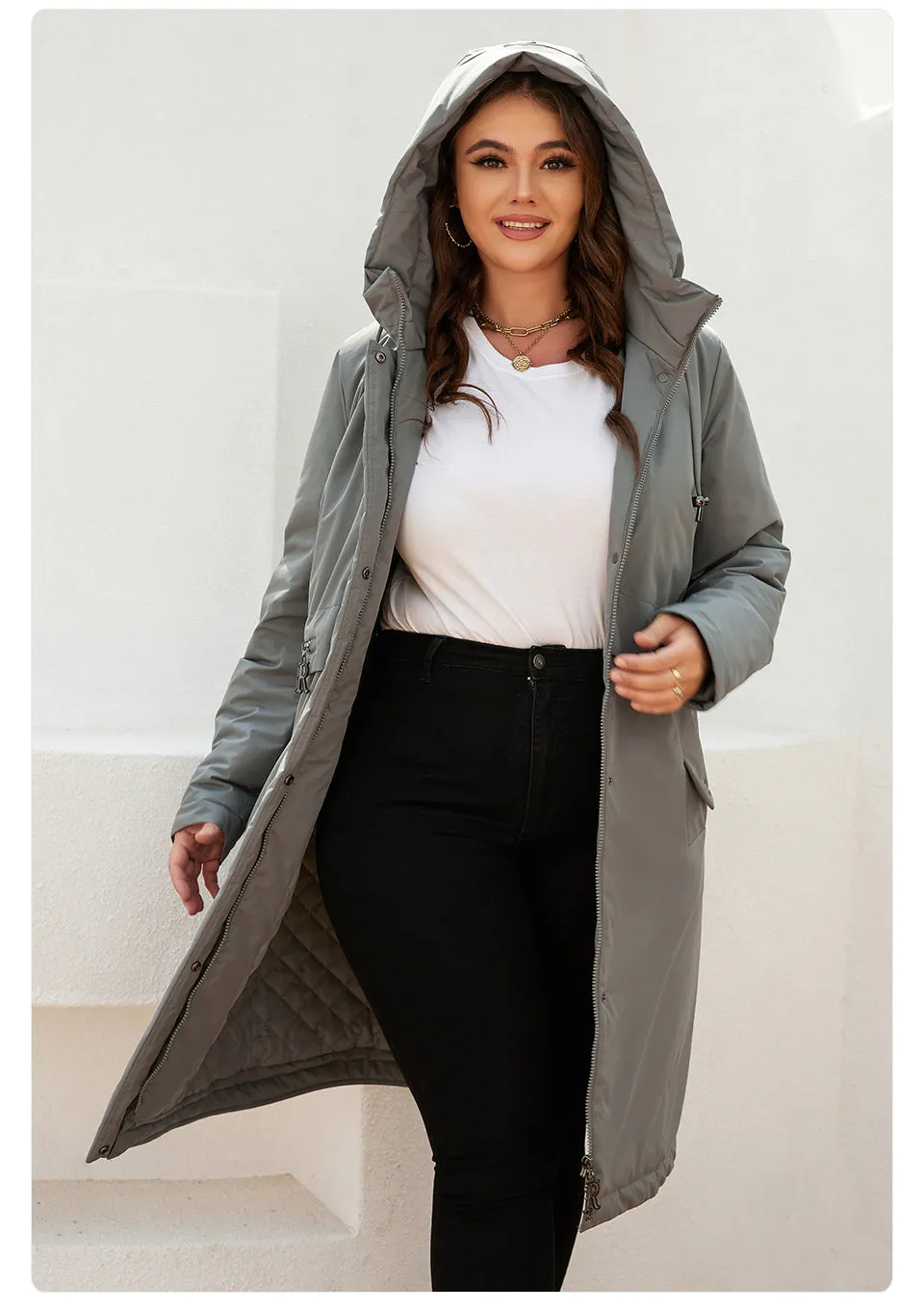 Windproof Warm Thin Cotton Woman's Parka Coat