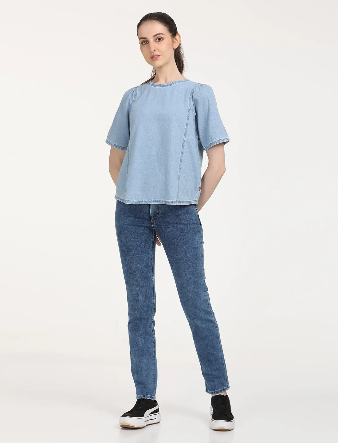 Women's Solid Blue Top