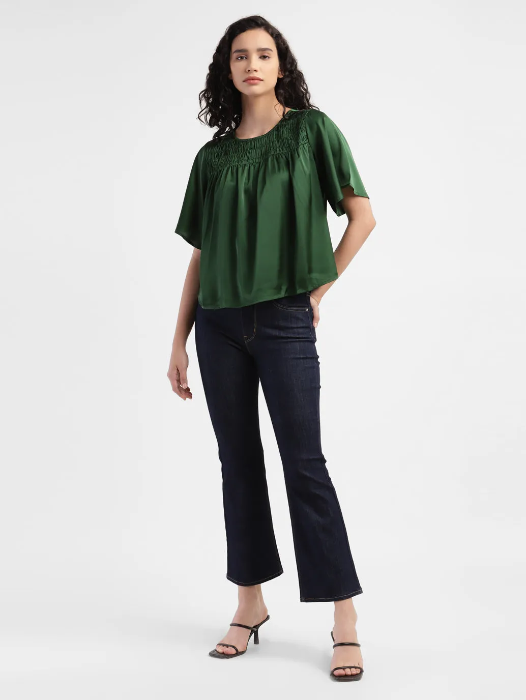 Women's Solid Round Neck Top Green