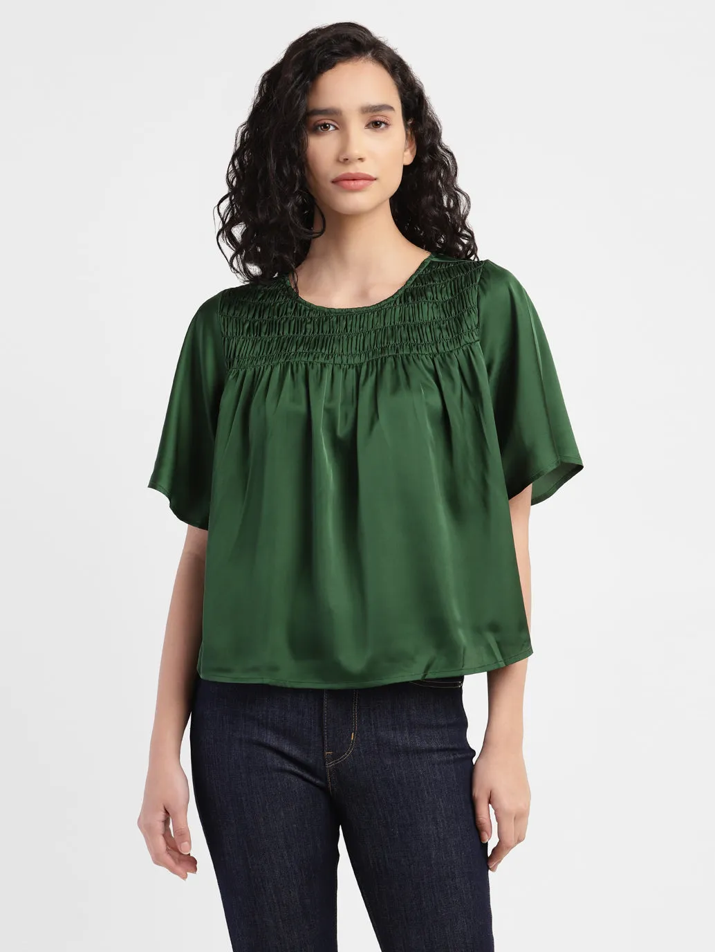 Women's Solid Round Neck Top Green