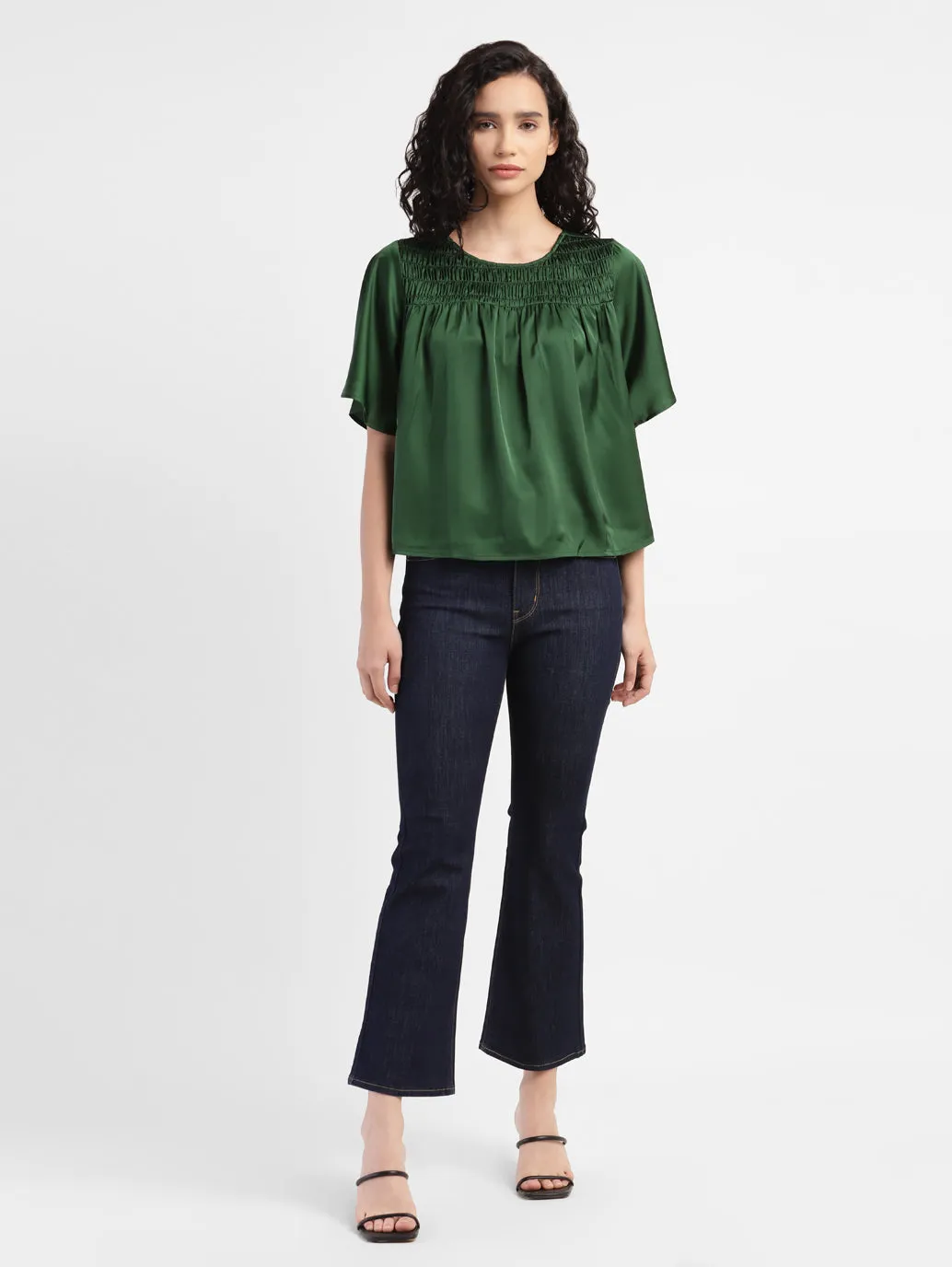 Women's Solid Round Neck Top Green