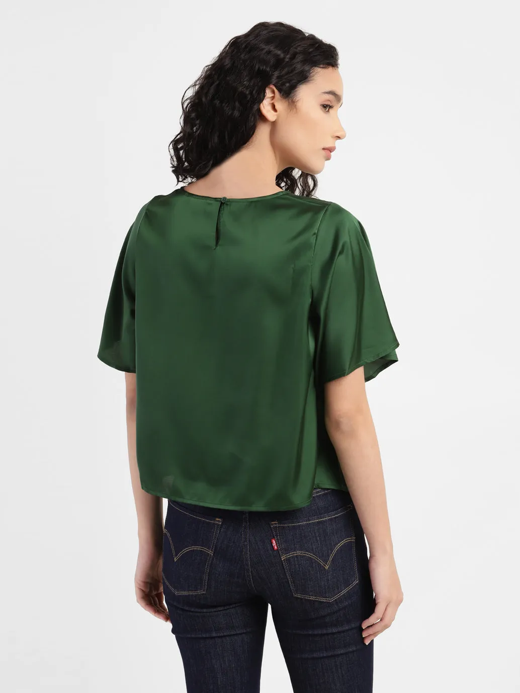 Women's Solid Round Neck Top Green