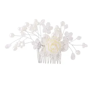 Yellow Chimes Comb Pin for Women Hair Accessories for Women Floral Comb Clips for Hair for Women White Pearl Hair Pin Bridal Hair Accessories for Wedding Side Pin / Comb Pin / Juda Pin Accessories for Women